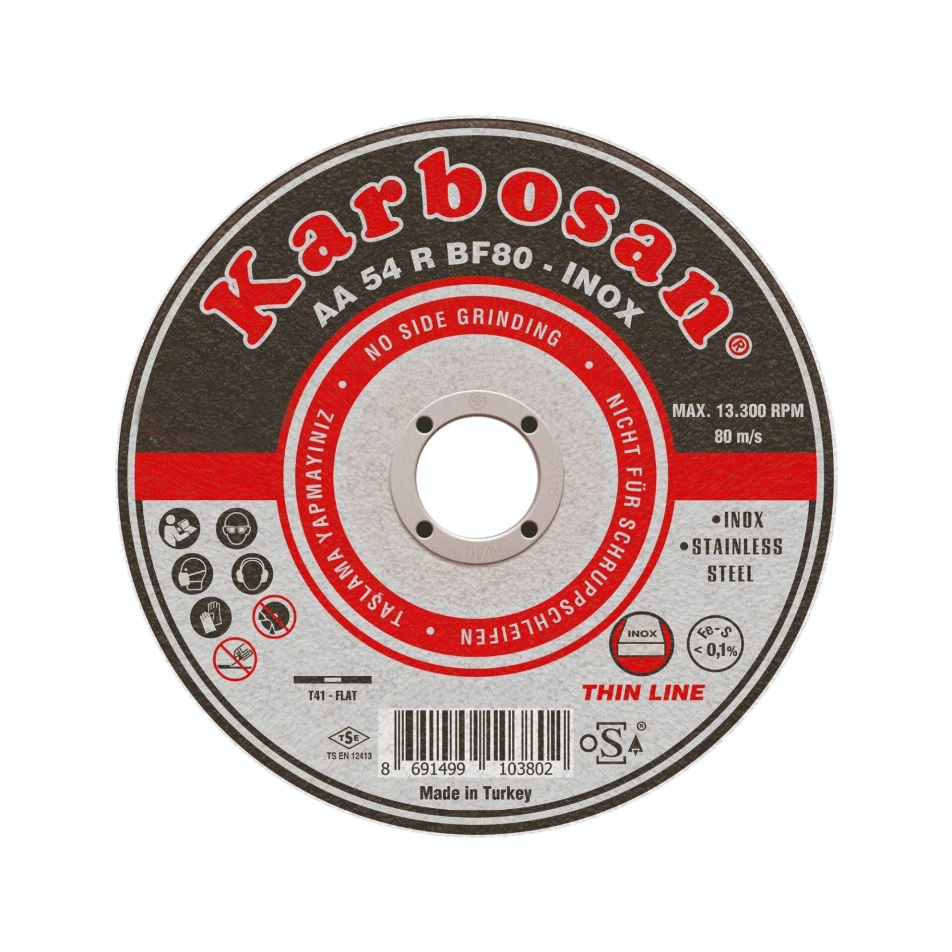 Karbosan 910380 Paslanmaz Çelik (Inox) Kesme Diski 115 x 1.0 x 22.23 mm - 25'li Paket