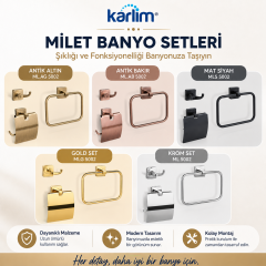 ML 5002 Karlim® Milet Serisi 3'lü Aksesuar Set ( Kare Havuluk - İkili Askılık - Kapaklı Kağıtlık 12 cm )