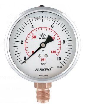 Pakkens Manometre Gliserinli Nw 100 Alt Bağlantılı