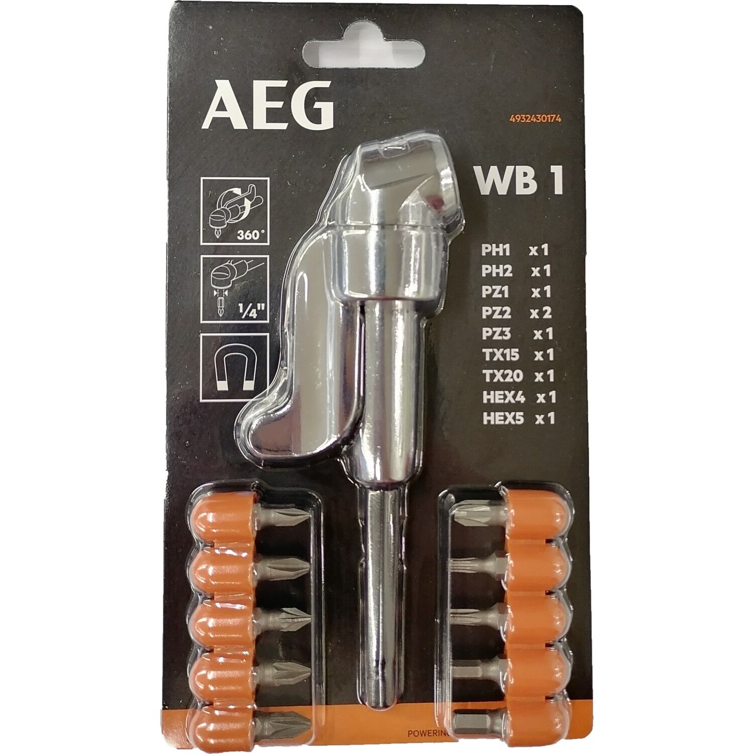 AEG WB 1 Vidalama Köşe Adaptörü + 10 Parça Uç Seti