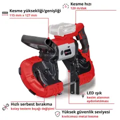 Einhell Te-Mb 18/127 Li - Solo, Akülü Şerit Testere (4504216)